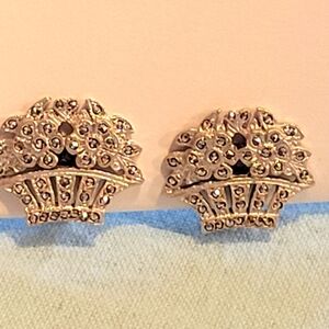 Art Deco Sterling Silver And Marcasite  Floral Basket Earrings Screw Back.